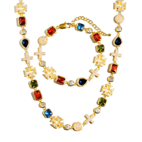 Multi Gemstone Cross Set