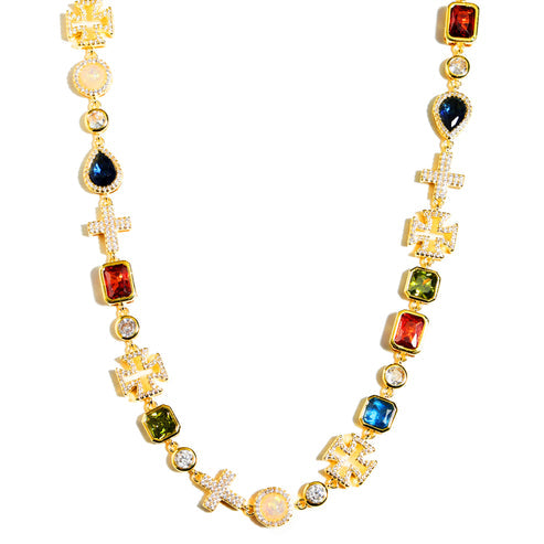 Multi Gemstone Cross Necklace