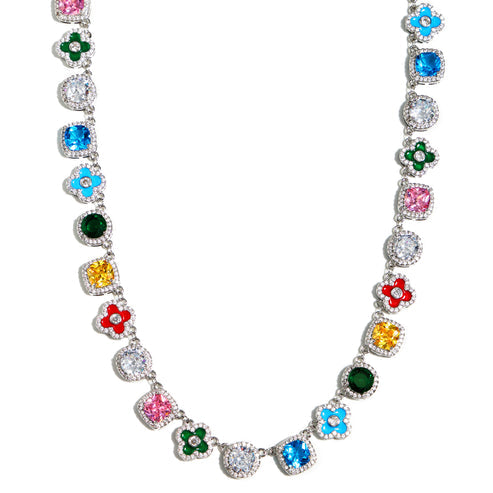 Collier pendentif romantique à motif de pierres précieuses roses 