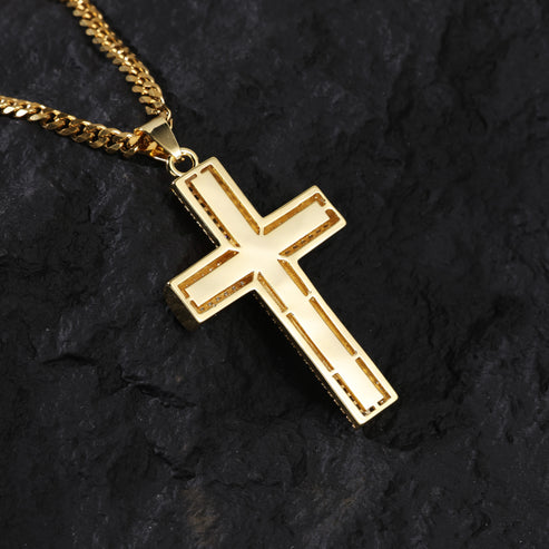 Chaîne crucifix cubaine Jésus-Christ plaquée or 14 carats 