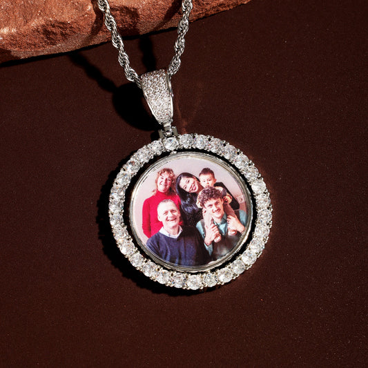 Pendentif photo double face rotatif personnalisé en cercle 3D