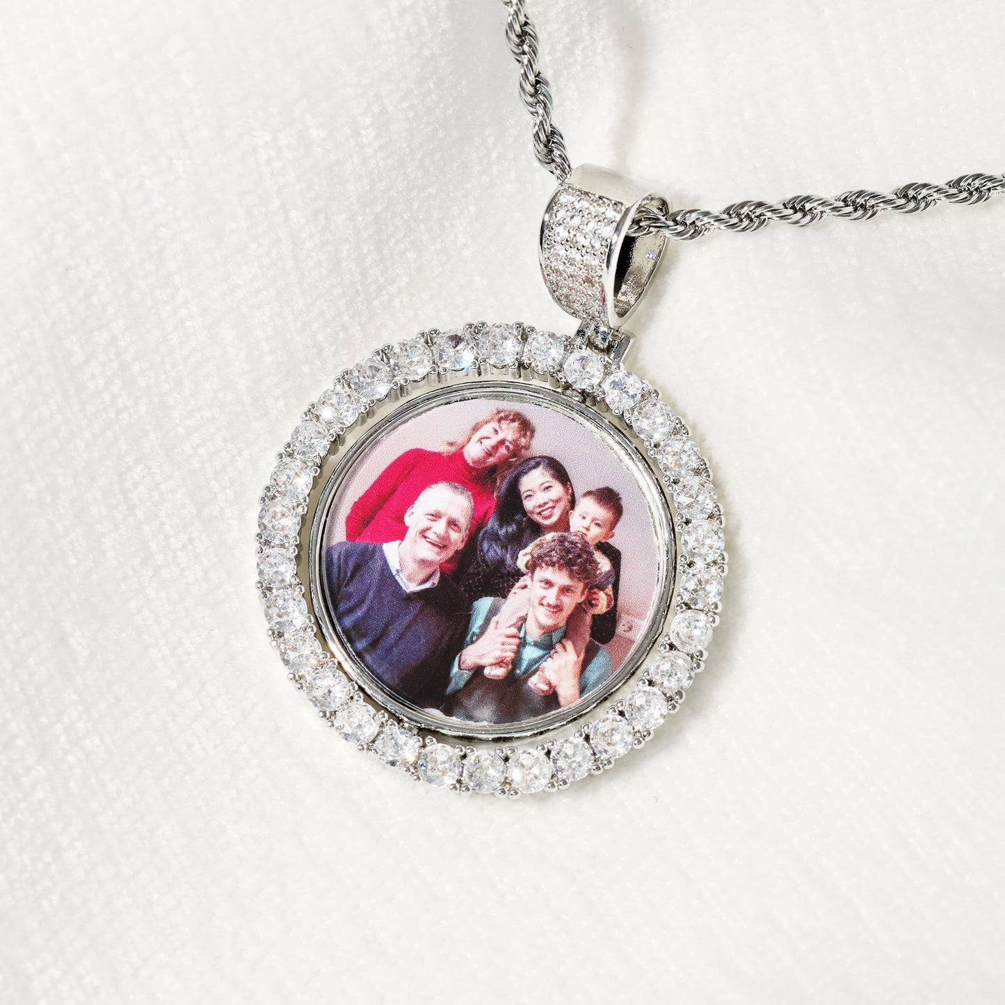 Pendentif photo double face rotatif personnalisé en cercle 3D