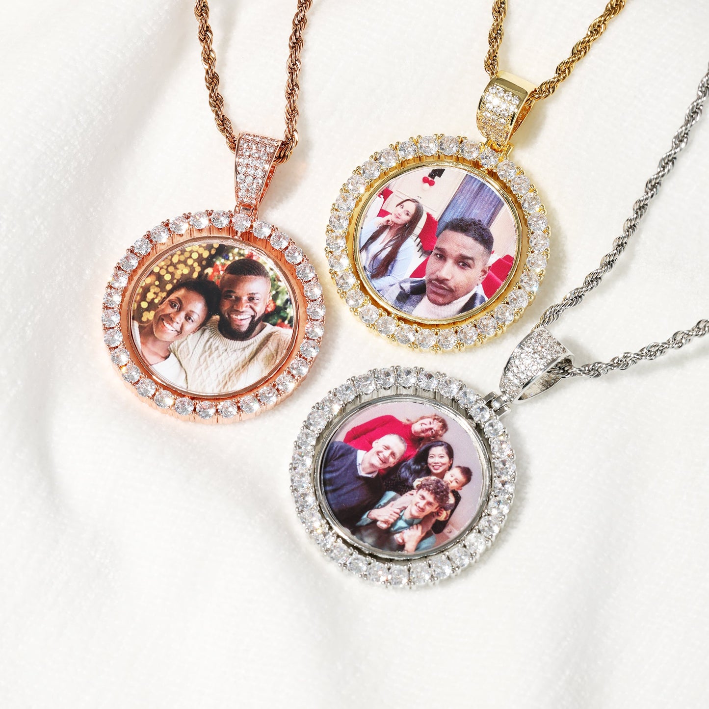 Pendentif photo double face rotatif personnalisé en cercle 3D