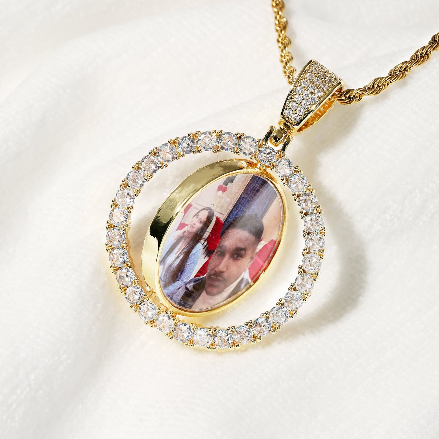 Pendentif photo double face rotatif personnalisé en cercle 3D