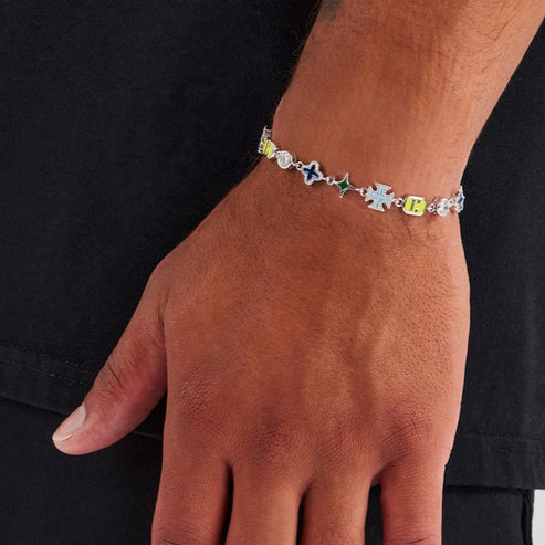 Collier en pierres précieuses polies à motifs mixtes bleus 
