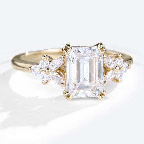 Emerald Cut Moissanite Cluster Engagement Ring