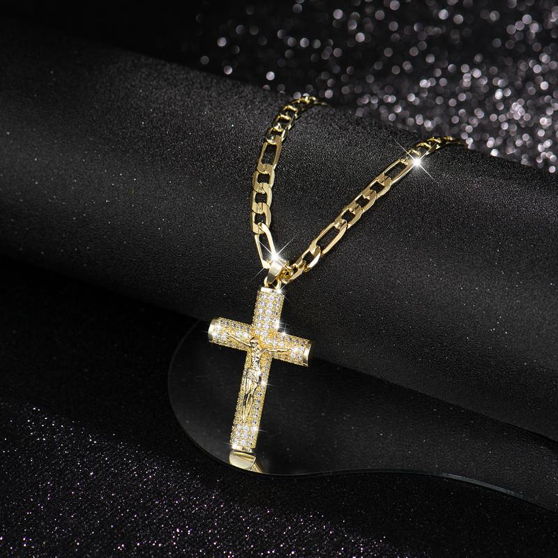 Chaîne crucifix cubaine Jésus-Christ plaquée or 14 carats 