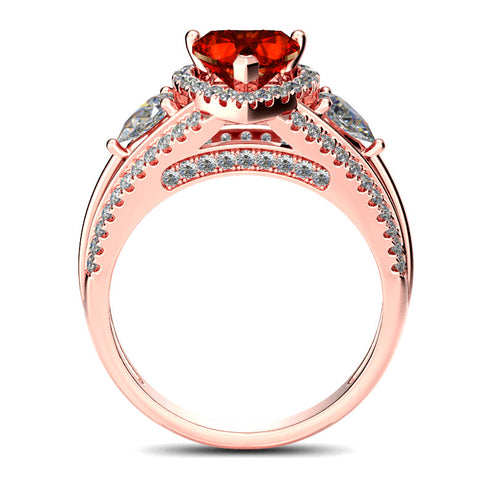 Bague en argent sterling avec halo de 3 pierres et cœur taillé 