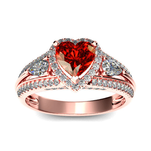 Bague en argent sterling avec halo de 3 pierres et cœur taillé 