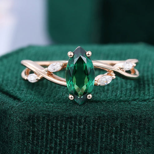 Split Shank Marquise Cut Emerald Engagement Ring