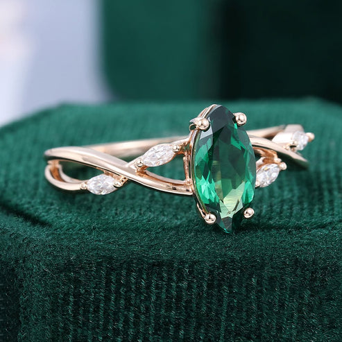 Split Shank Marquise Cut Emerald Engagement Ring