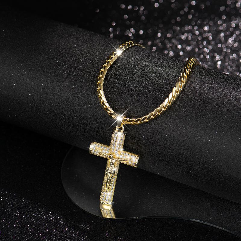 Chaîne crucifix cubaine Jésus-Christ plaquée or 14 carats 