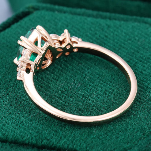 Pear Shaped Lab Emerald With Moissanite Blossom Engagement Ring