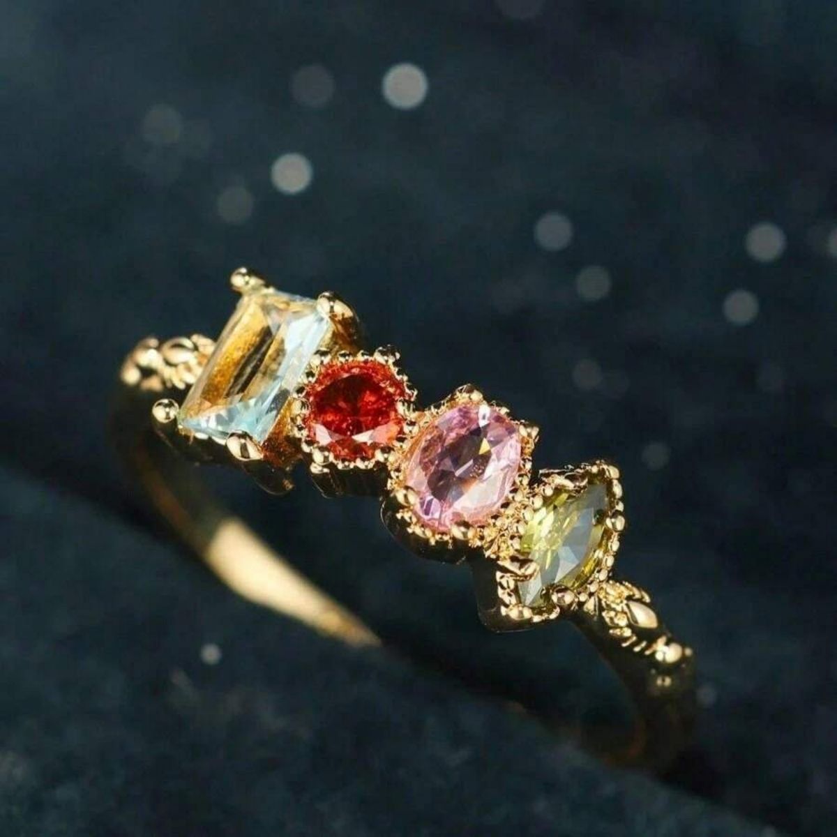 Personalized Multi-Gem Birthstone Emerald Ring