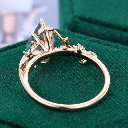 Kite Cut Moss Agate Bridal Ring Set
