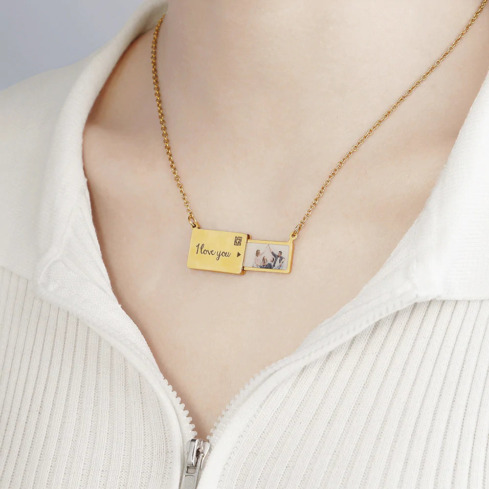 Custom Love Message Stamp Drawer Photo Necklace
