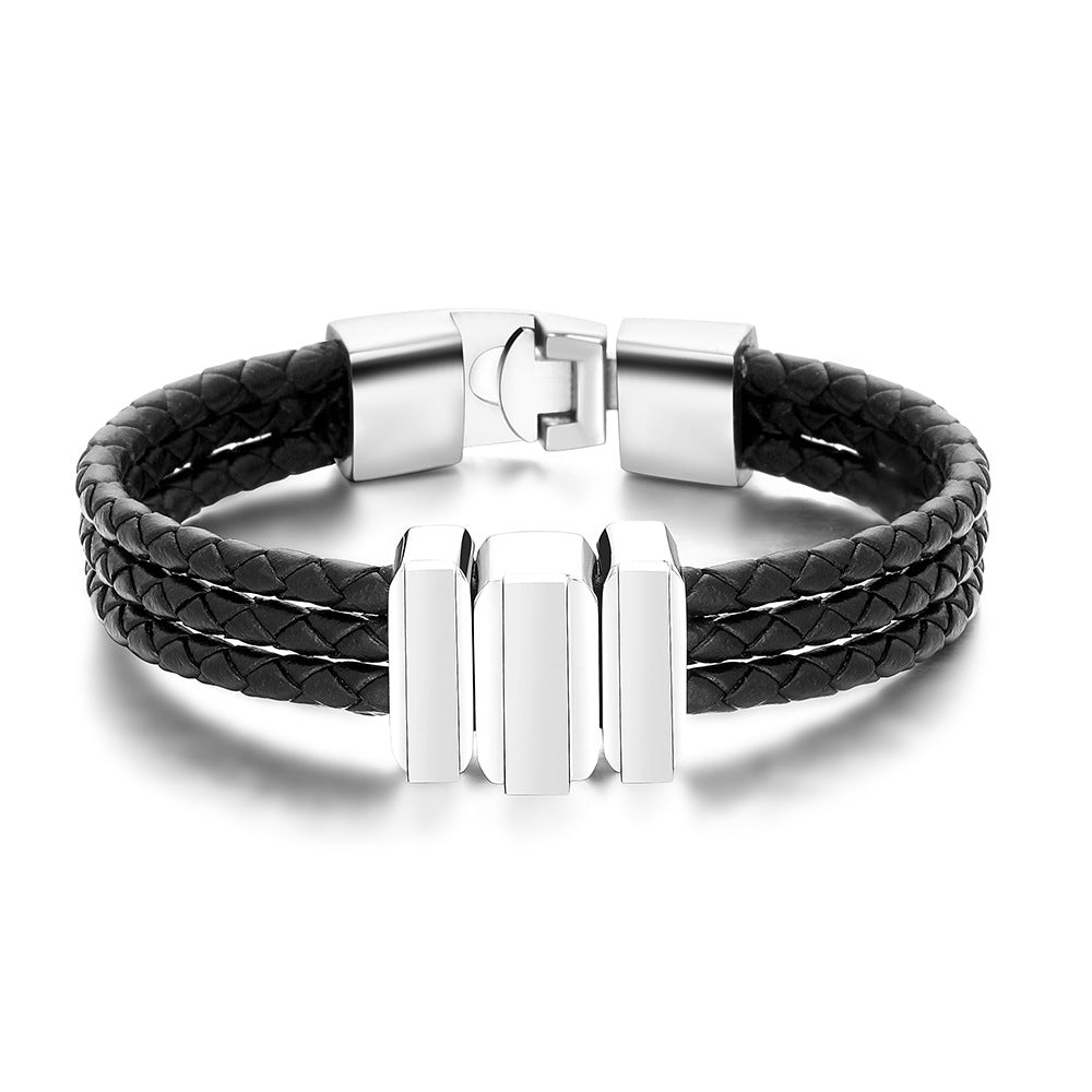 Custom Diamond Men Braided Leather Bracelet