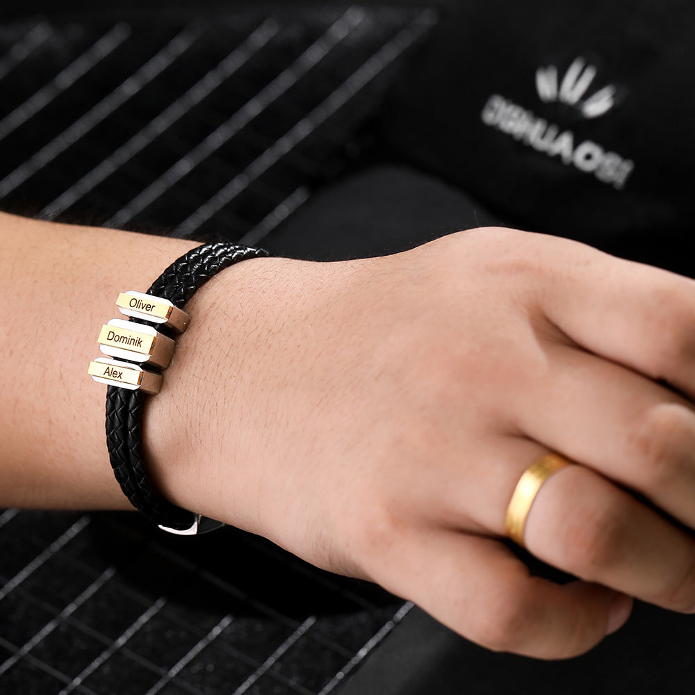 Custom Diamond Men Braided Leather Bracelet