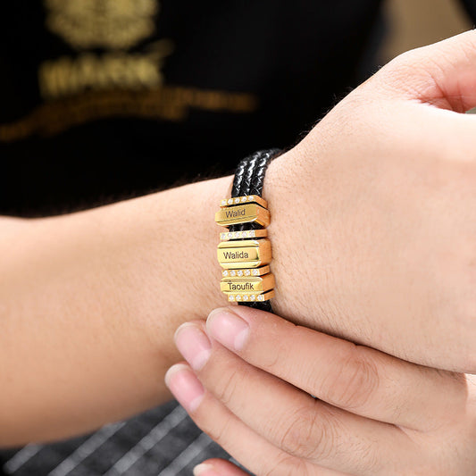Bracelet en cuir tressé pour homme avec diamants personnalisés