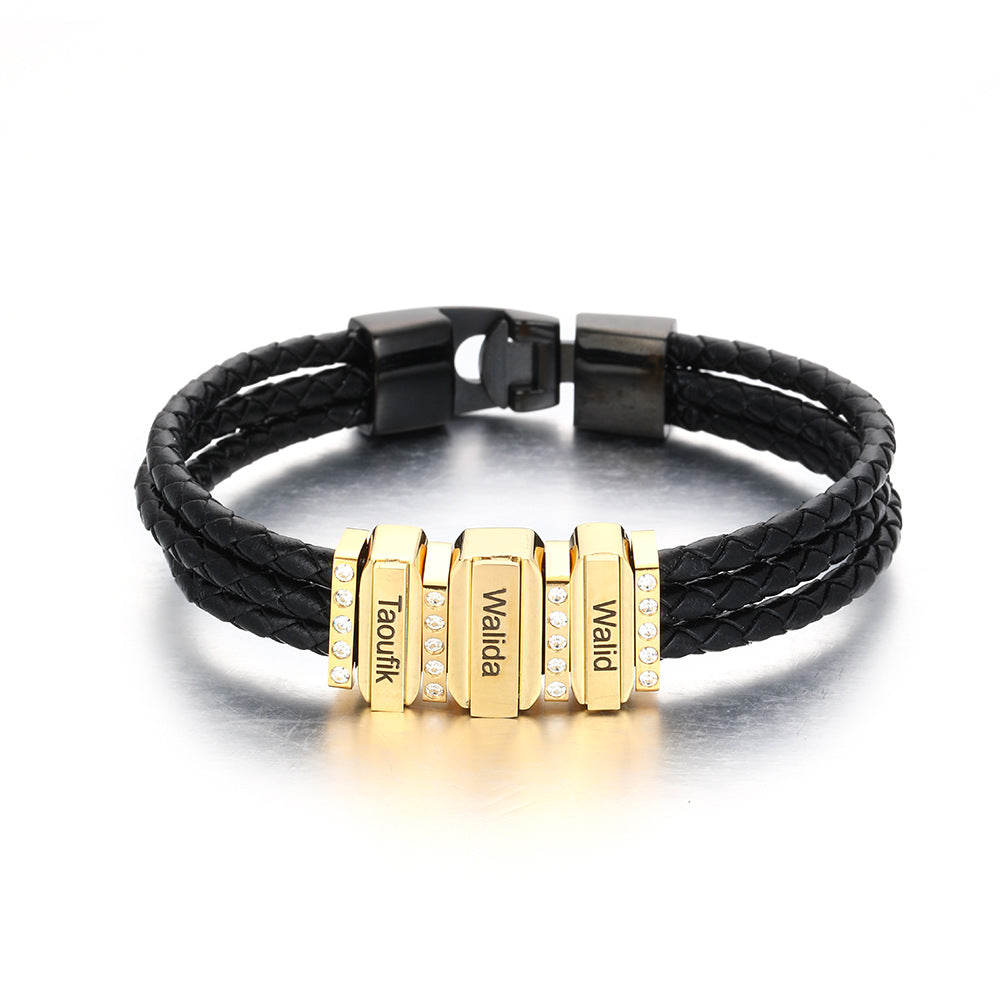 Custom Diamond Men Braided Leather Bracelet