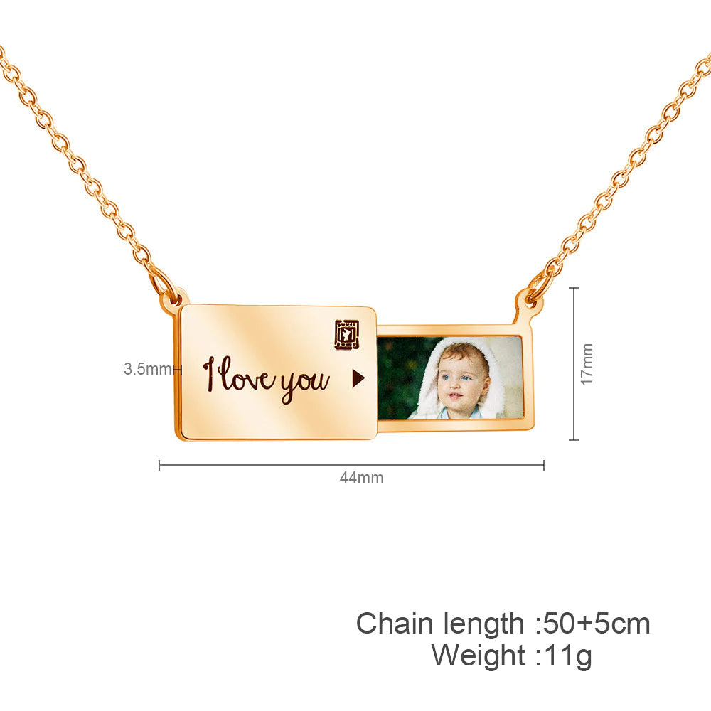 Custom Love Message Stamp Drawer Photo Necklace