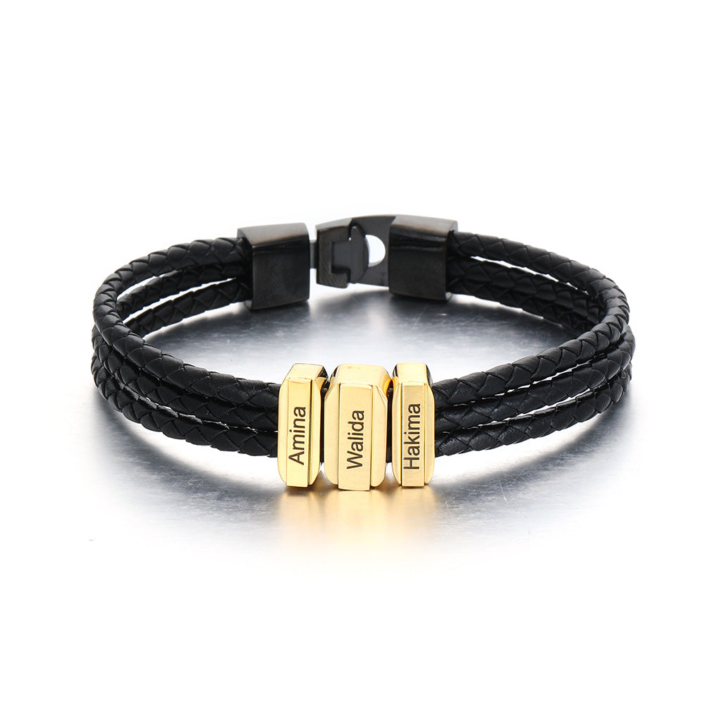 Custom Diamond Men Braided Leather Bracelet