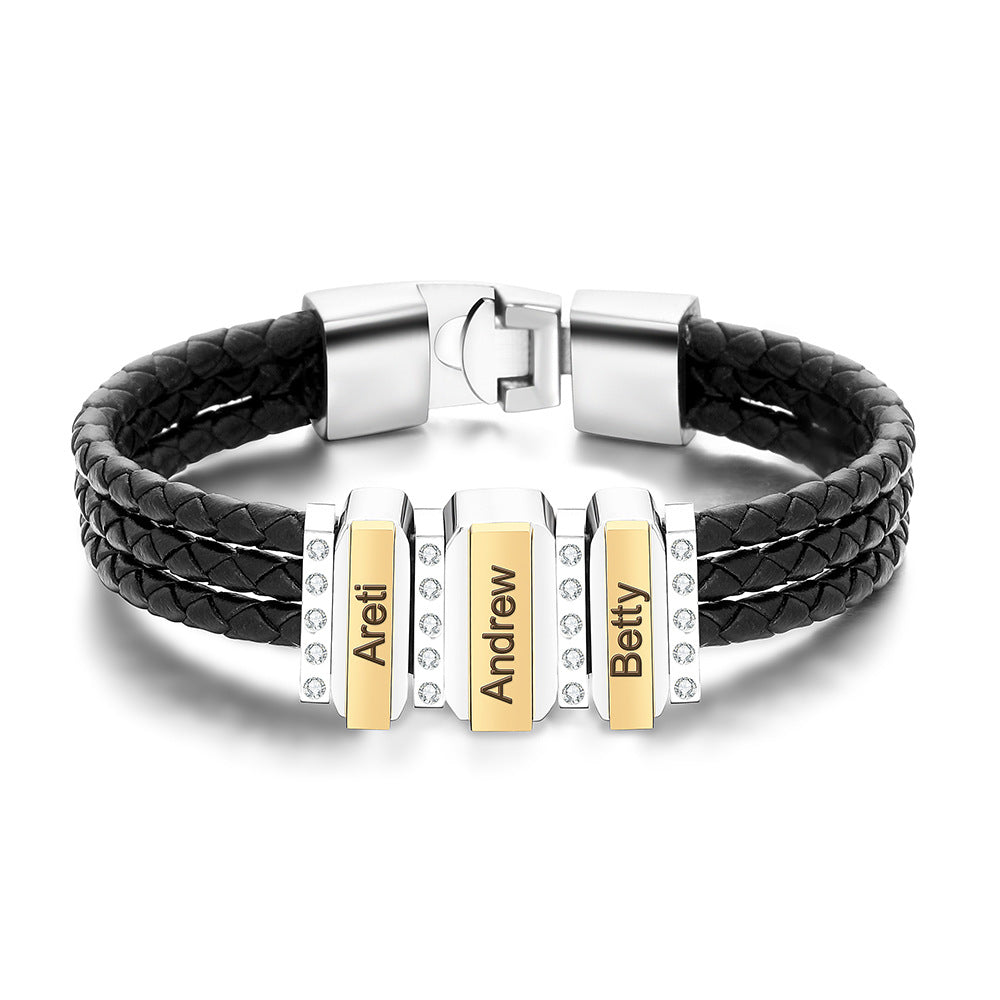Custom Diamond Men Braided Leather Bracelet