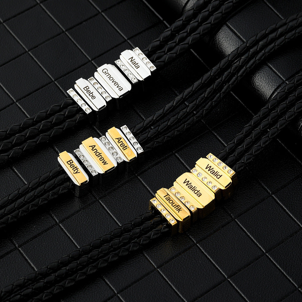 Custom Diamond Men Braided Leather Bracelet