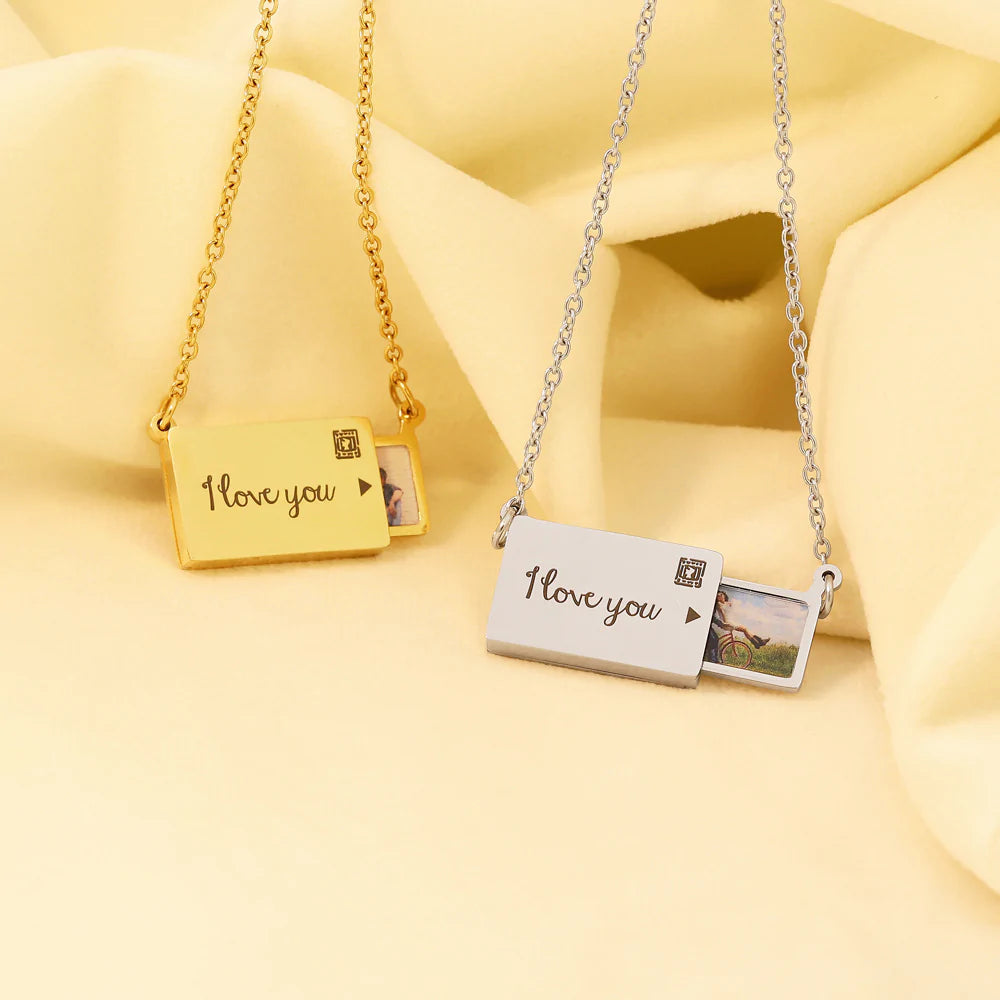 Custom Love Message Stamp Drawer Photo Necklace