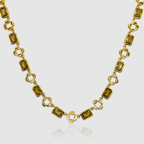 Collier trèfle à pierres précieuses jaunes 
