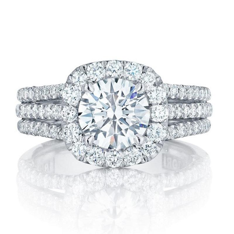 Bague pavée en argent sterling S925 à 3 rangées 