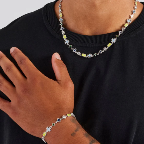 Collier en pierres précieuses polies à motifs mixtes bleus 