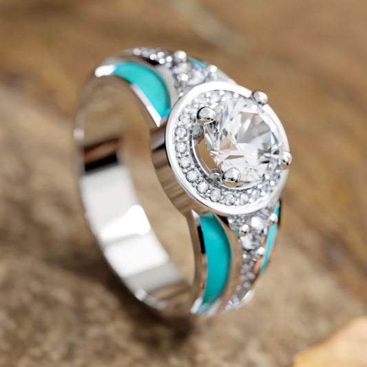 925S Turquoise Enamel Gemstone Moissanite Belt Ring