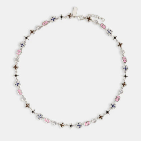Collier à pierres précieuses roses à motifs mixtes 