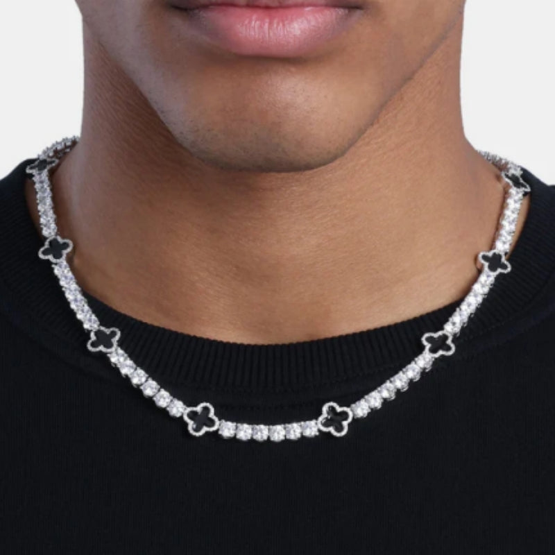 Four - Leaf 🍀Clover Black Motif Tennis Chain Set