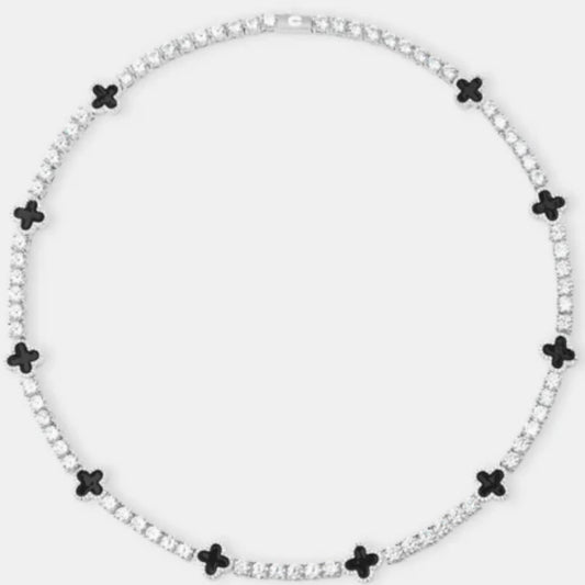 Four - Leaf 🍀Clover Black Motif Tennis Chain Set