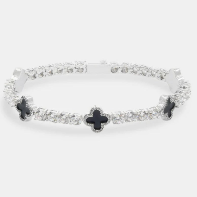 Four - Leaf 🍀Clover Black Motif Tennis Chain Set