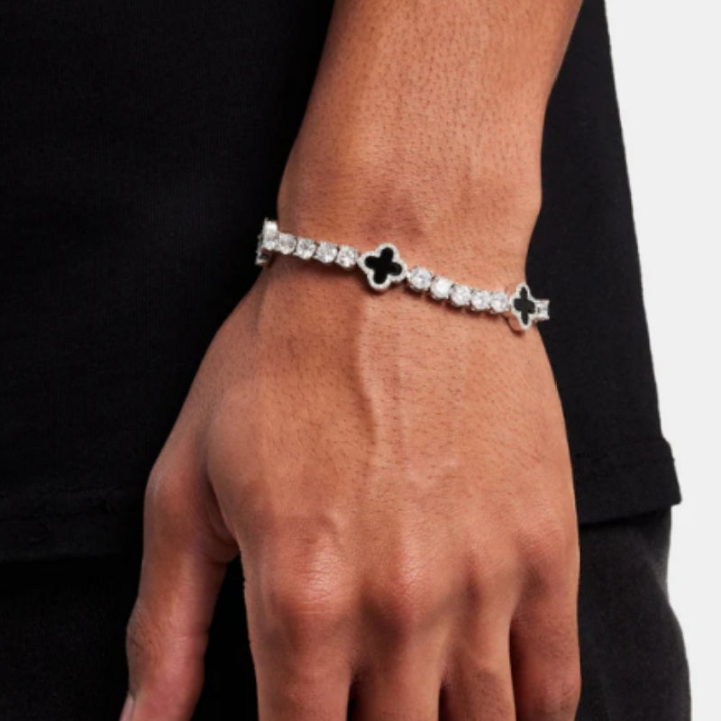 Four - Leaf 🍀Clover Black Motif Tennis Chain Set