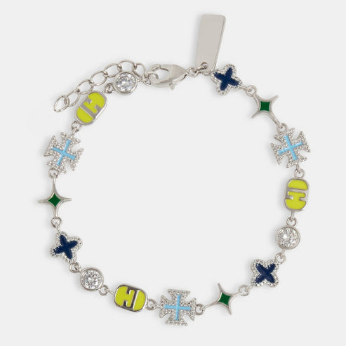 Collier en pierres précieuses polies à motifs mixtes bleus 