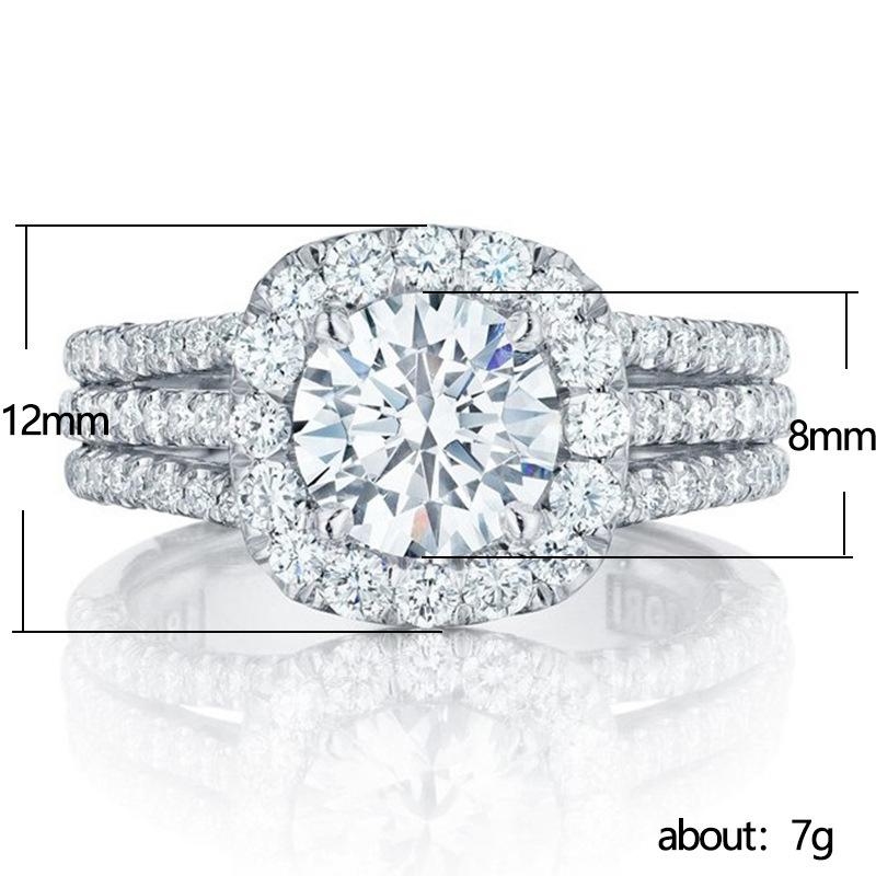 Bague pavée en argent sterling S925 à 3 rangées 
