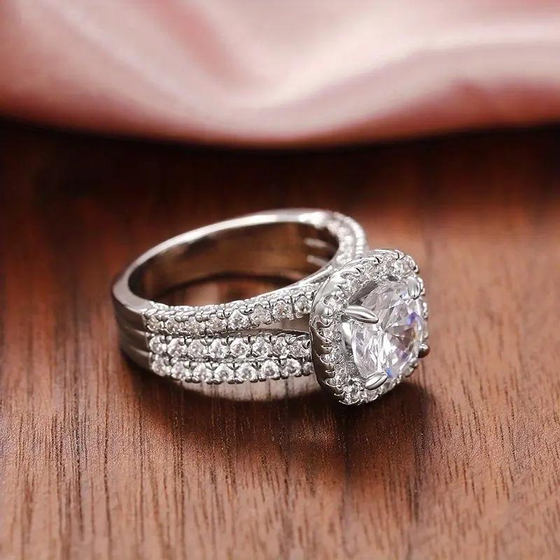 Bague pavée en argent sterling S925 à 3 rangées 