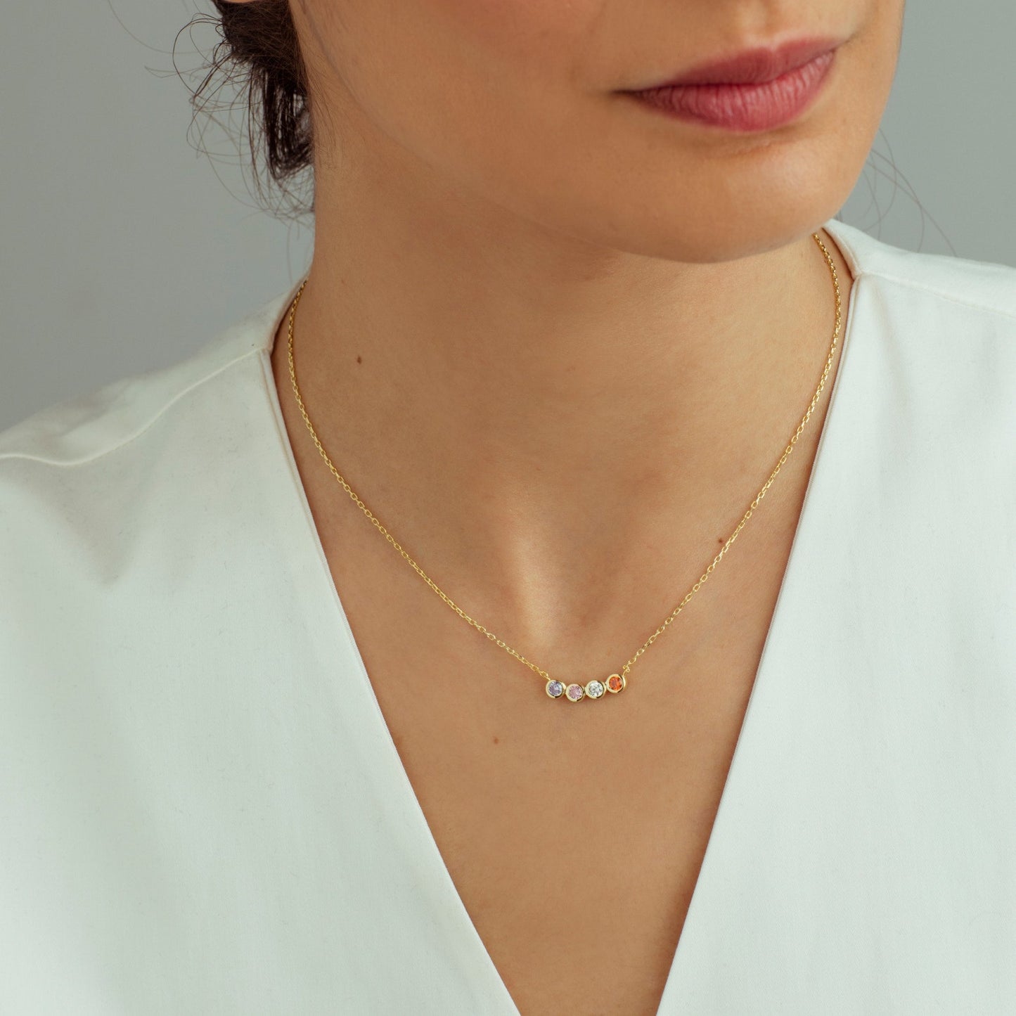 14K Solid Gold Family Birthstone Necklace