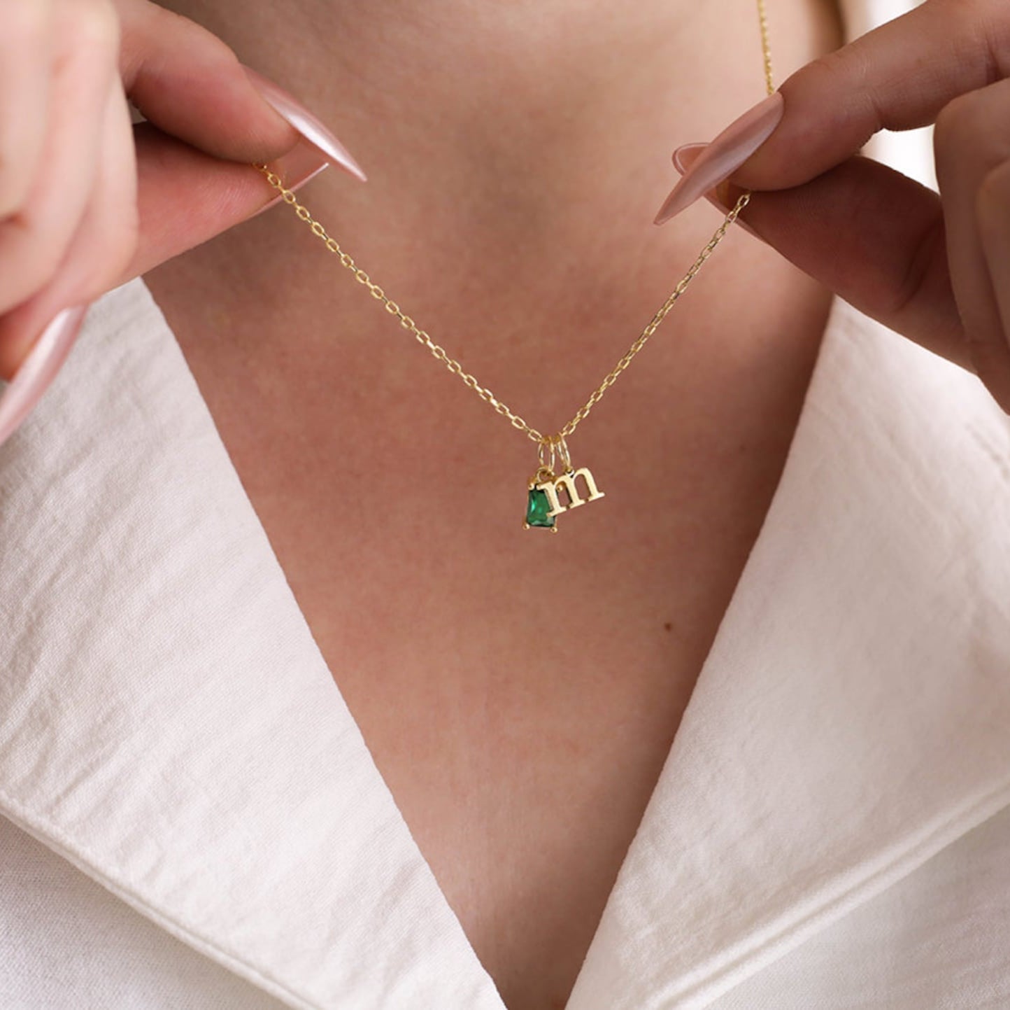 Birthstone Initial Necklace