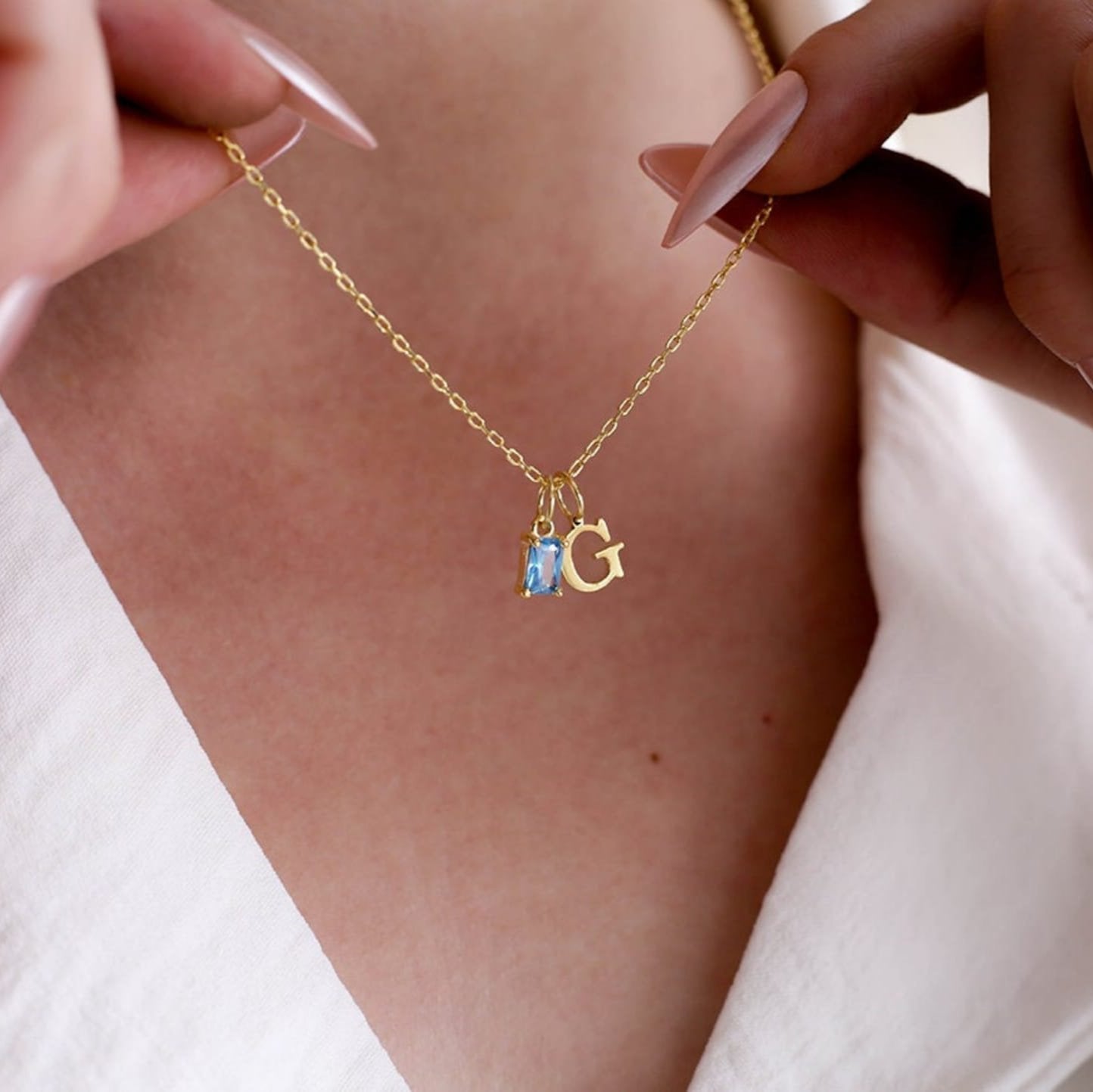 Birthstone Initial Necklace