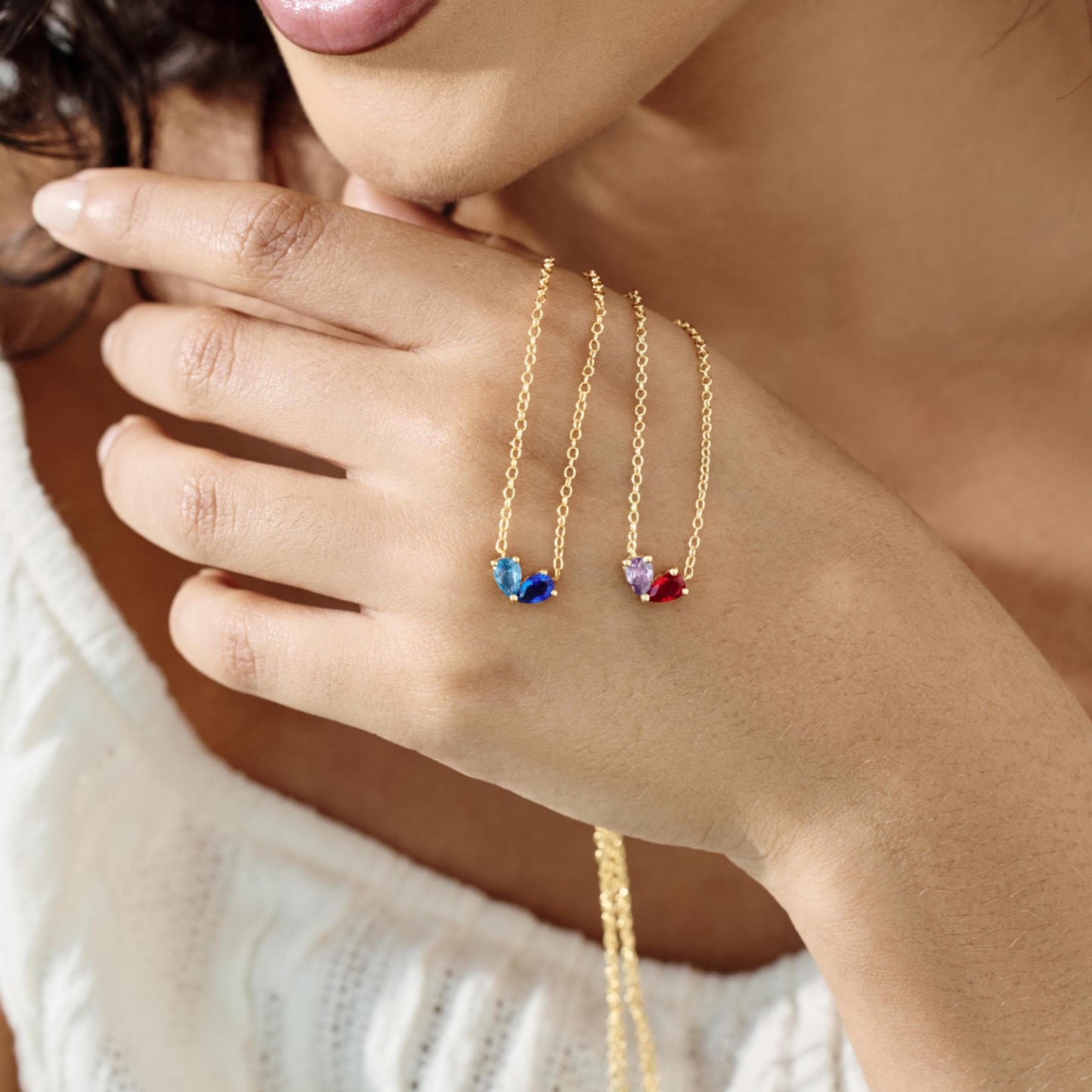 Collier cœur assorti avec pierre de naissance pour amoureux 