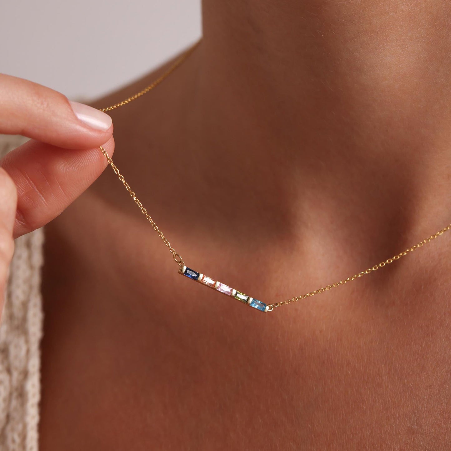 Baguette Birthstone Necklace
