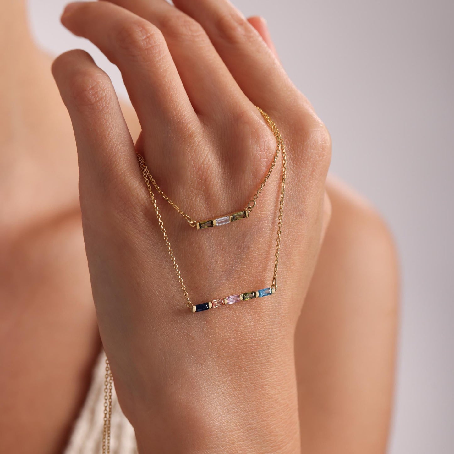 Baguette Birthstone Necklace