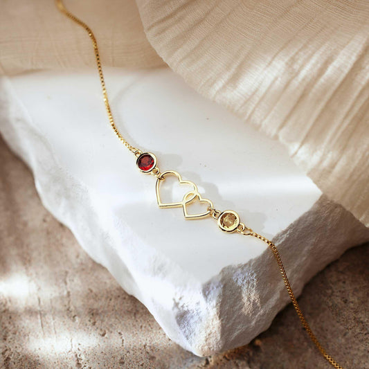 Double Heart Interlinked Birthstone Bracelet