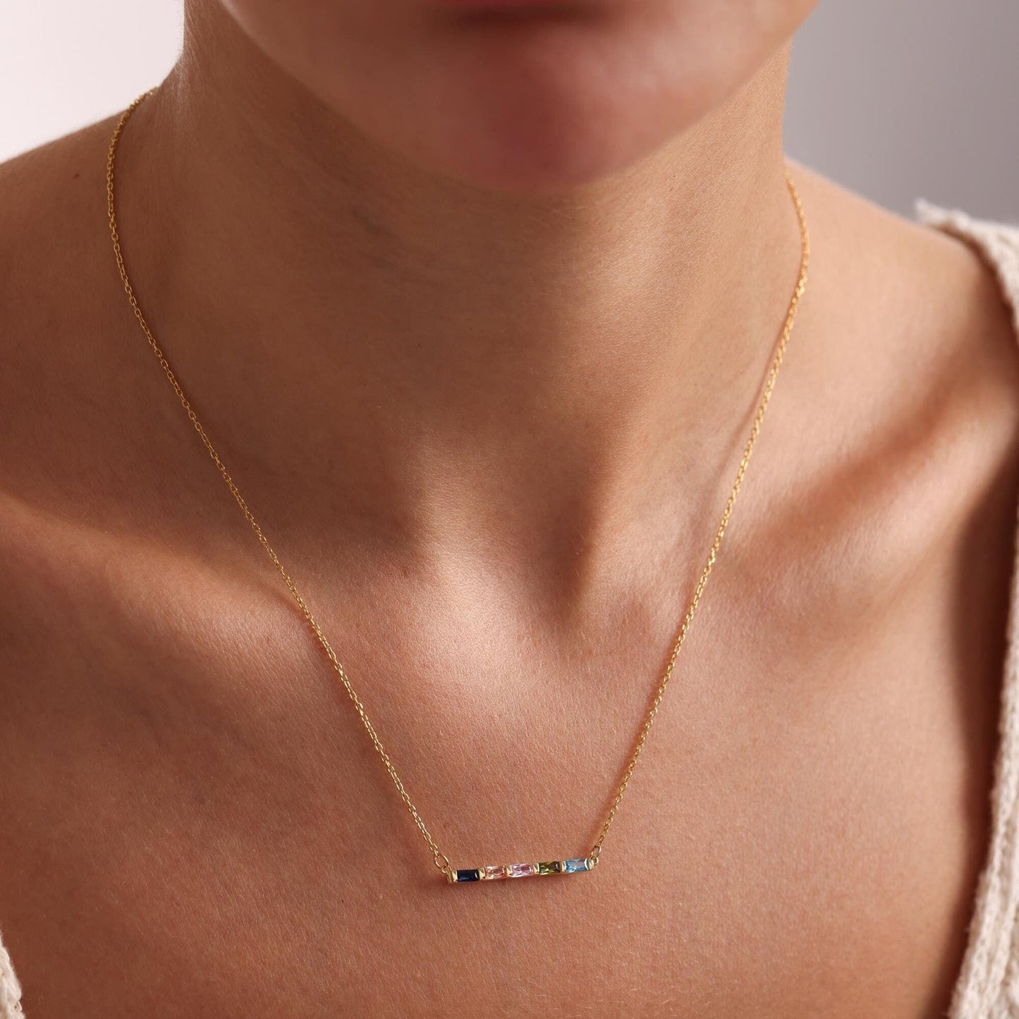Baguette Birthstone Necklace