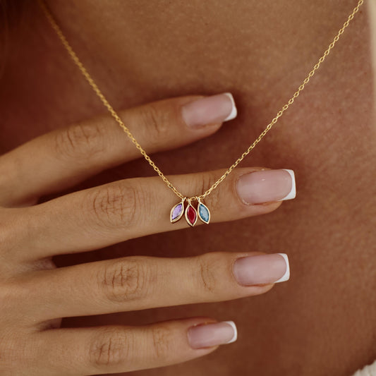 Collier de pierre de naissance en forme de feuille naturelle personnalisée 